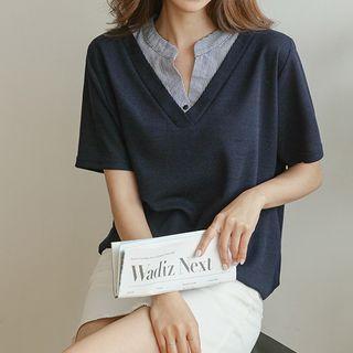 Inset Stipe Shirt Slit-side Top
