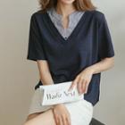 Inset Stipe Shirt Slit-side Top