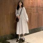 Plain Balloon-sleeve Midi A-line Dress