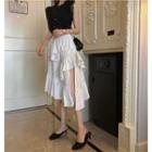 Sleeveless Lace Trim Blouse / Ruffle Asymmetrical Pencil Skirt