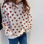 Long-sleeve Heart Print Hooded Pullover