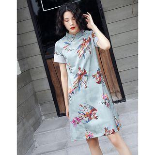 Phoenix Print Short-sleeve A-line Qipao