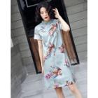 Phoenix Print Short-sleeve A-line Qipao
