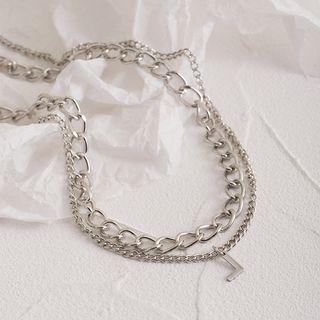 Lettering Layered Chain Necklace Silver - One Size