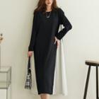 Round-neck Contrast-godet Midi Dress