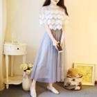 Set: Mesh Midi Spaghetti Strap Dress + Embroidered Short-sleeve Top