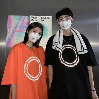 Reflective Circle Print Elbow-sleeve T-shirt