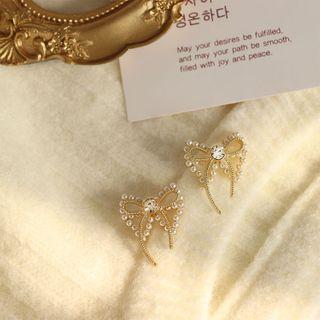 Bow Stud Earring 1 Pair - Silver Stud - Gold - One Size