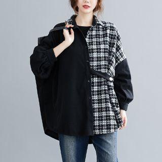 Plaid Panel Shirt Jacket Panel - Plaid - Black - One Size