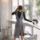Set: Mock Neck Top + Slit-side Jumper Dress