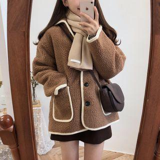 Single-breasted Color Block Fleece Cropped Jacket