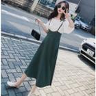Set: Short-sleeve Top + A-line Midi Jumper Skirt