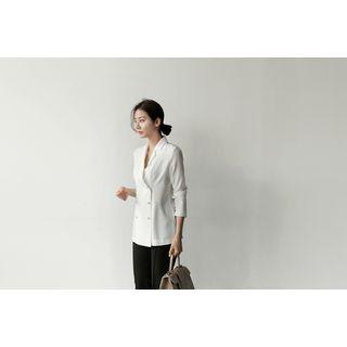 Notched-lapel Faux-pearl Blouse