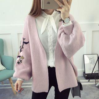 Flower Embroidered Open Front Knit Top