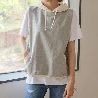 Hooded Sleeveless Drawcord Sweatshirt