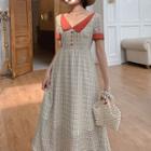Contrast Trim Plaid Dress