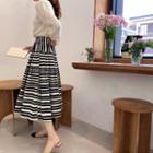 Band-waist Stripe Skirt Black - One Size