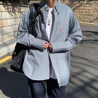 Long-sleeve Embroidered Checked Shirt