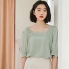 Elbow-sleeve Chiffon Blouse Pea Green - One Size