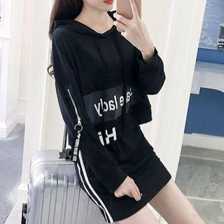 Set: Letter Long-sleeve Hoodie + Mini Skirt