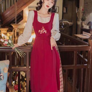 Floral Embroidered Long-sleeve Maxi A-line Dress