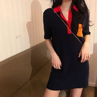 Color Block Short-sleeve Knit Polo Dress