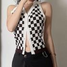 Sleeveless Checkerboard Knit Top