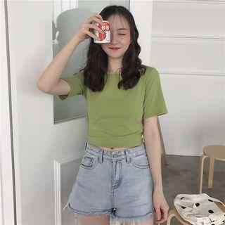 Tie-back Short Sleeve Cropped T-shirt