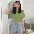 Tie-back Short Sleeve Cropped T-shirt