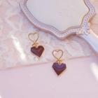 Heart Drop Earring 1 Pair - S925 Silver Studded Earring - Wine Red Heart - Gold - One Size