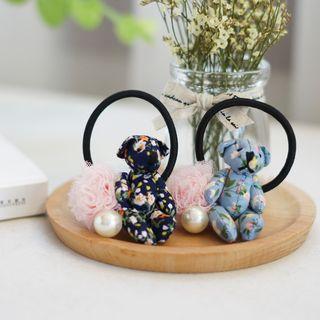 Faux Pearl Floral Print Bear Hair Tie 1# - Sapphire Blue - One Size