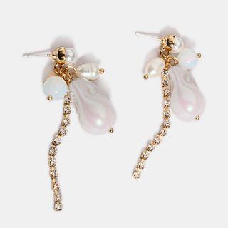 Freshwater Pearl Rhinestone Dangle Earring 1 Pair - One Size