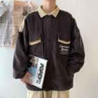 Lettering Corduroy Shirt Jacket