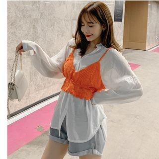 Set: Plain Shirt + Knit Camisole Top