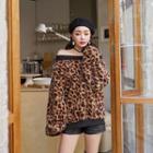 Leopard Faux-shearling Pullover Brown - One Size