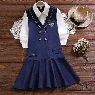 Mock Two-piece Long-sleeve Double Breasted Dress