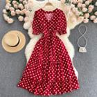 V-neck Dots Short-sleeve Dress