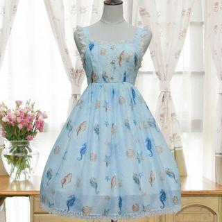 Lace Trim Starfish Print Pinafore Dress