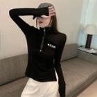 Long-sleeve Lettering Half-zip Knit Top