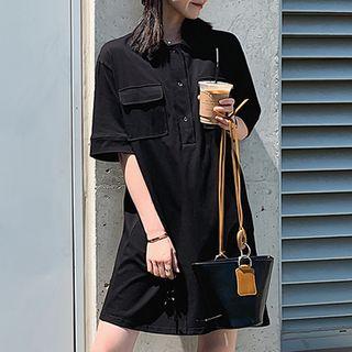 Pocket Detail Elbow-sleeve Polo Shirt / Polo Shirt Dress