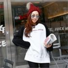 Contrast Raglan-sleeve Lettering Sweatshirt