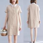 Short-sleeve Plaid Sheath Mini Dress