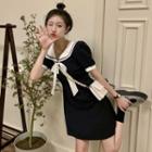 Short-sleeve Collared Mini Sheath Dress / Midi A-line Dress