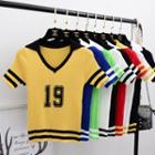 Number Print Short-sleeve Polo Knit Top