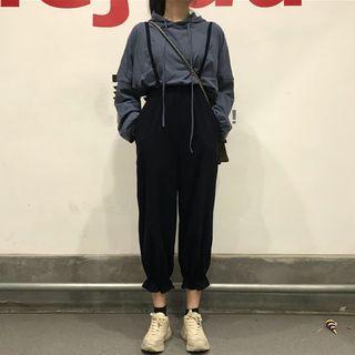 Plain Hoodie/ Cropped Suspender Pants