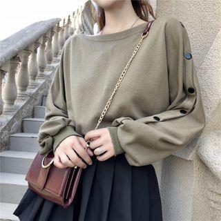 Button Long-sleeve T-shirt / A-line Skirt / Set