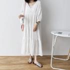 Eyelet Lace 3/4-sleeve Midi Dress White - One Size