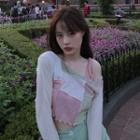 Color Block Floral Panel Cropped T-shirt Almond - One Size