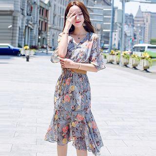 Ruffle Sleeve Floral Midi Dress