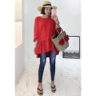 Long-sleeve Frill-hem Dip-back T-shirt